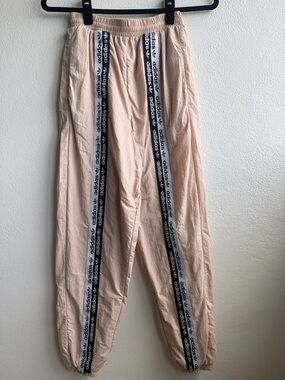 adidas Pale Peach Track Pants with Black-and-White Logo Tape